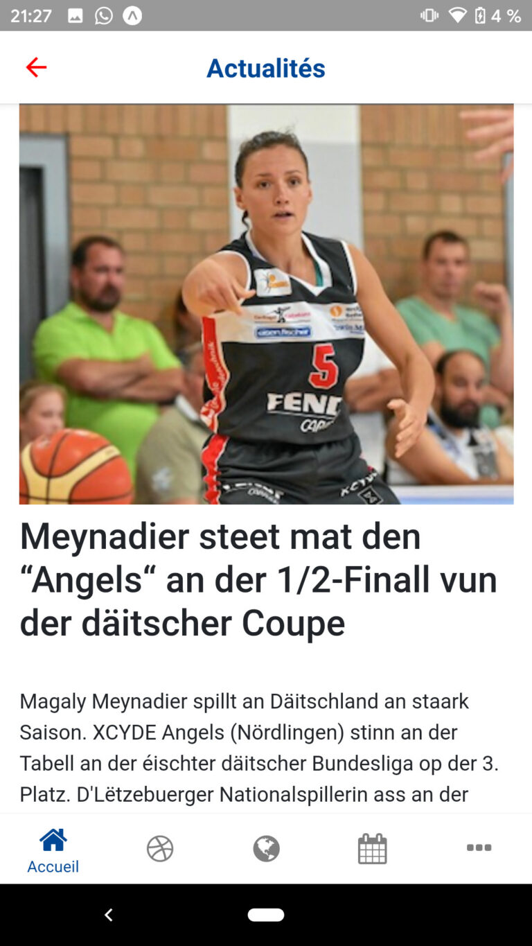 Écran de l’application : Fédération Luxembourgeoise de Basketball