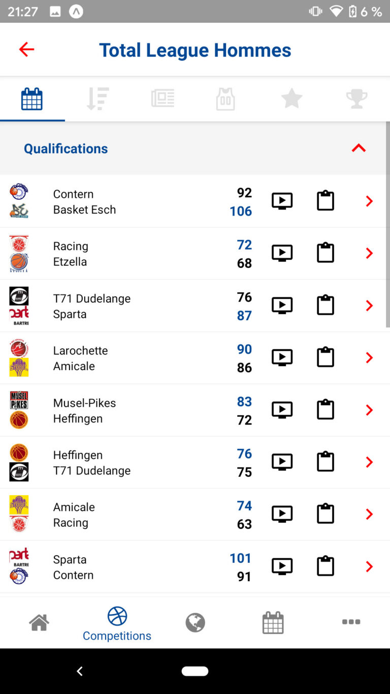 Capture sur téléphone : Fédération Luxembourgeoise de Basketball