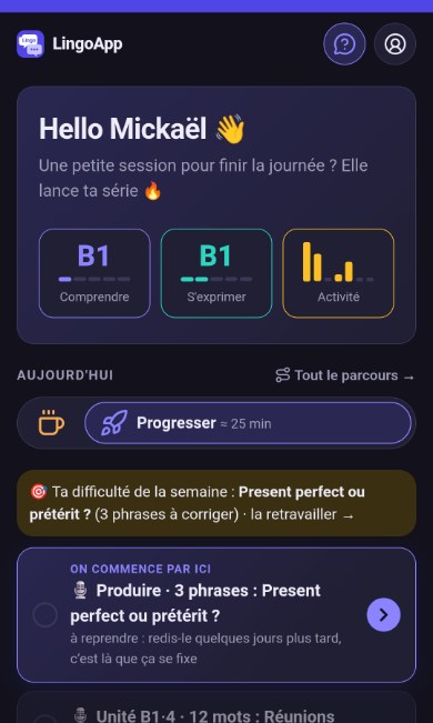 Capture sur téléphone : LingoApp