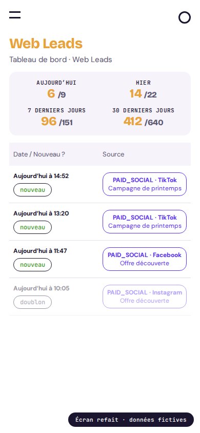 Écran de l’application : Web Leads